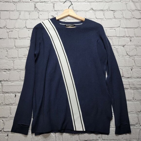 Athleta Streetwise Stripe Navy Blue Sweater With Coolmax & Thumbholes Size S - Picture 2 of 13